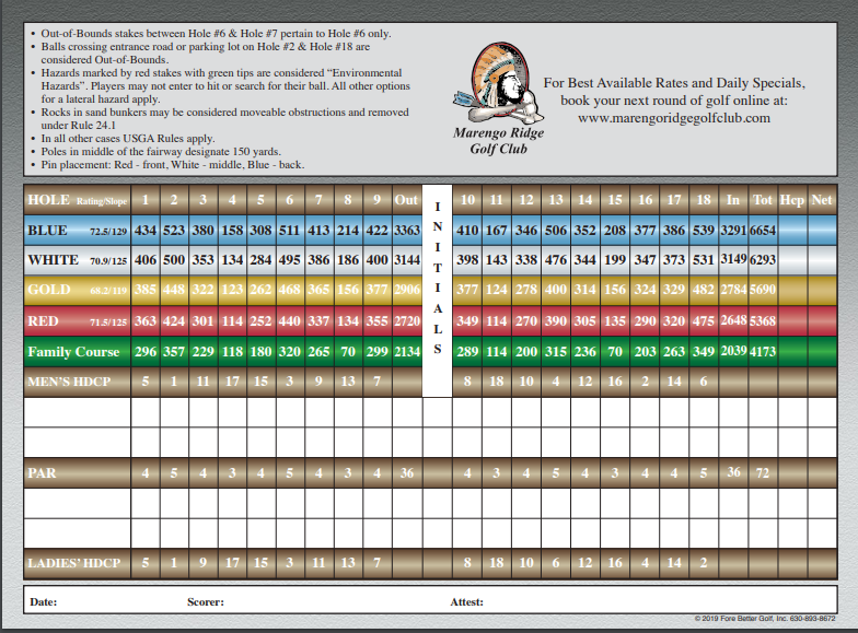 Scorecard Marengo Ridge Golf Club